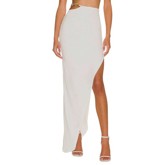 Nookie Alyssa Chain Maxi Skirt in Ivory Small Womens Long Bodycon hi-lo - Picture 1 of 16